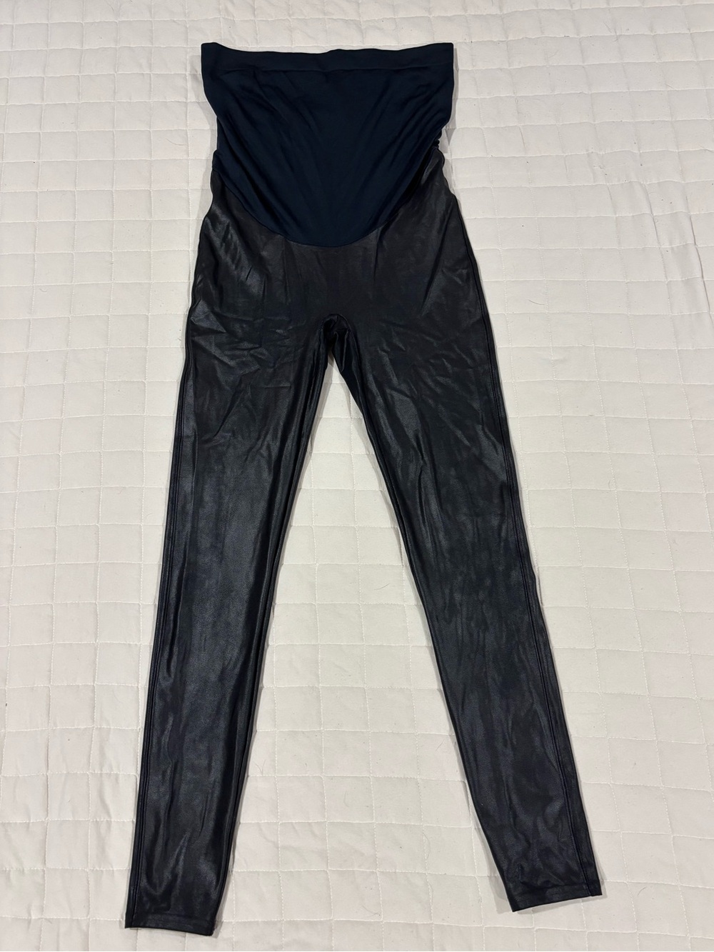 SPANX Faux Leather Maternity Leggings Black Over Belly Shaping Size Large